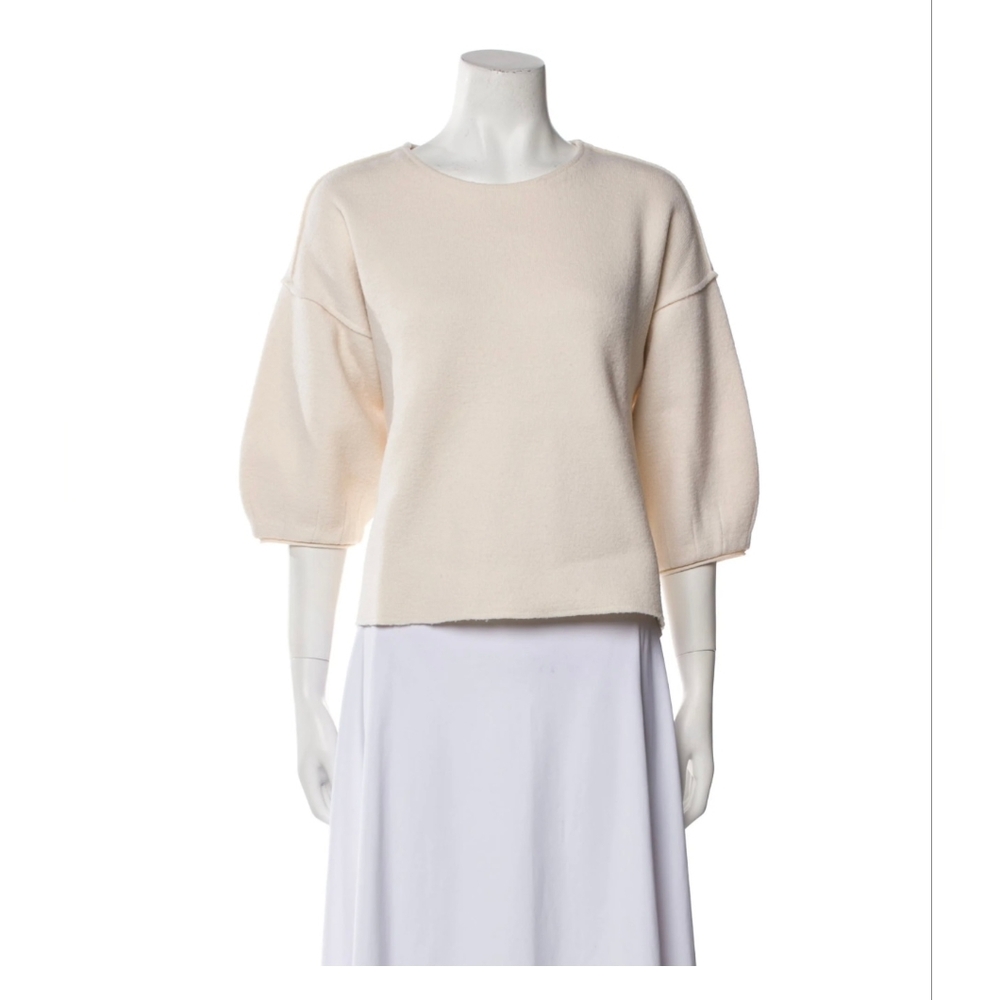 Alice + Olivia Wool Cropped Scooped Neck Three-quarter Sleeve Sweater Size M